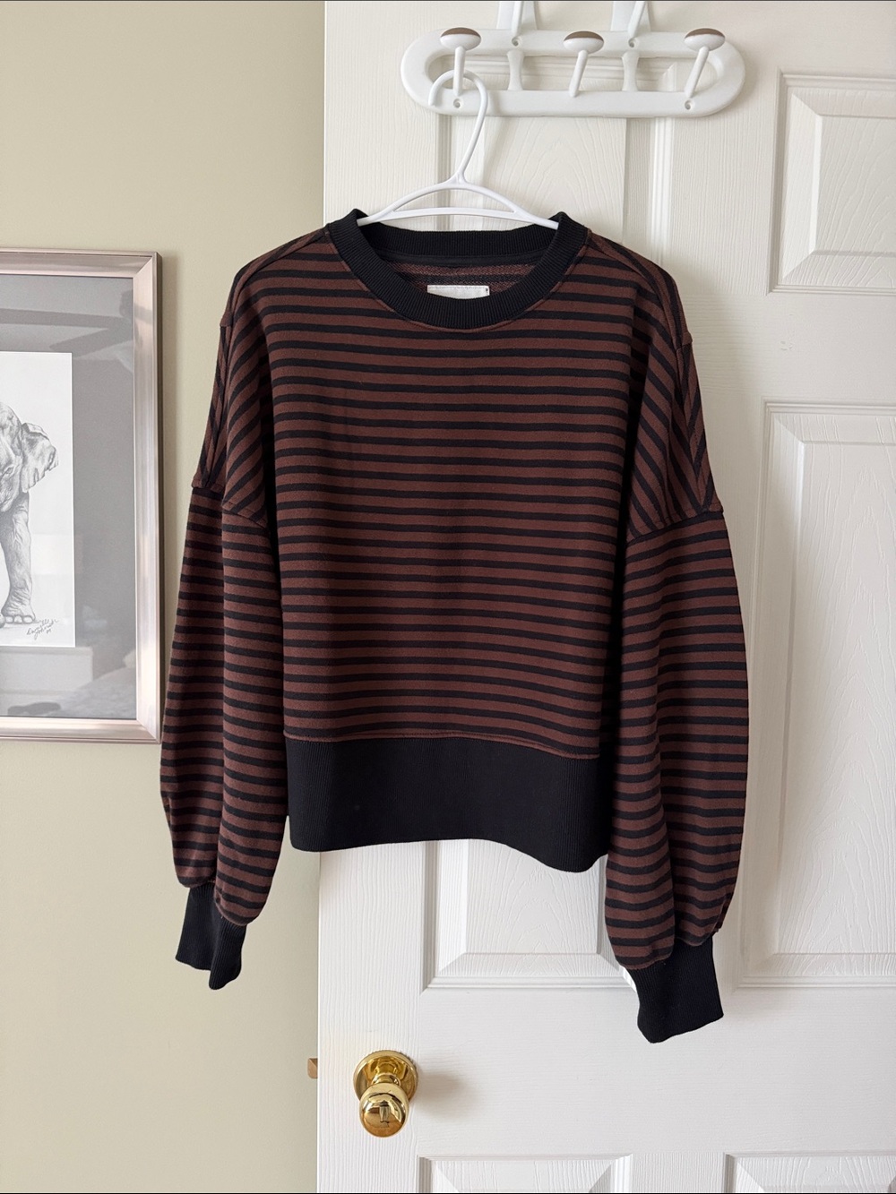 Women’s aerie Brown and Black Striped Oversized Crewneck Sweatshirt
